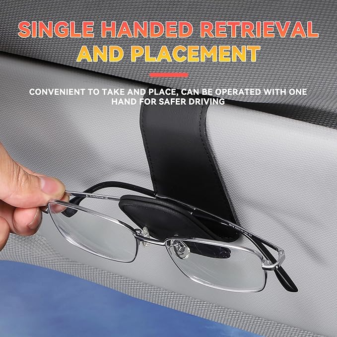 Magnetic Leather Car Visor Sunglass Holders, Beige | flip-open design, holds eyewear tickets or cards, tool-free mounting, fits most cars and trucks, car interior accessories - Image 3