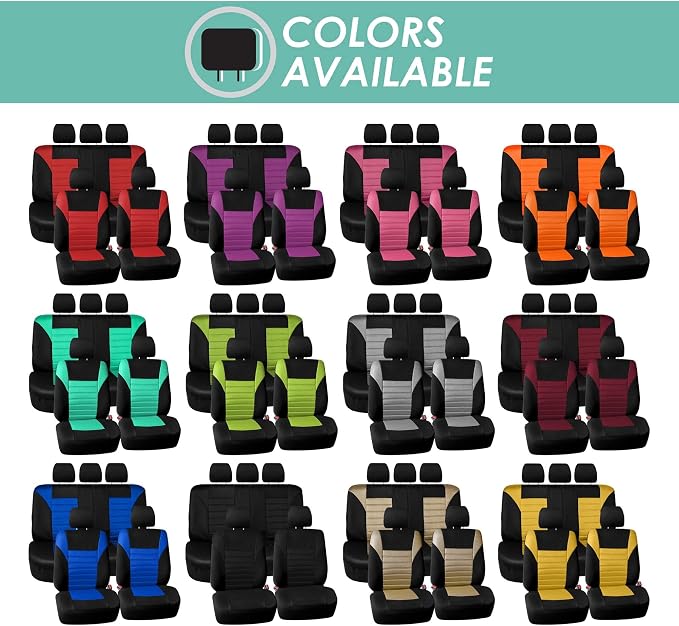 FH Group Automotive Car Seat Covers Full Set Premium 3D Air Mesh Front Seat Covers, Airbag Compatible & Split Bench Cover Universal Fit Interior Accessories for Cars Trucks and SUVs - Black - Image 9