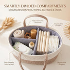 Baby Diaper Caddy Organizer with Removable Compartments, 14.2"L x 7"W x 8.7"H, 100% Handmade Woven Cotton Rope, Portable Nursery Storage Basket for Car and Changing Table, Shower Newborn Gift - Image 3