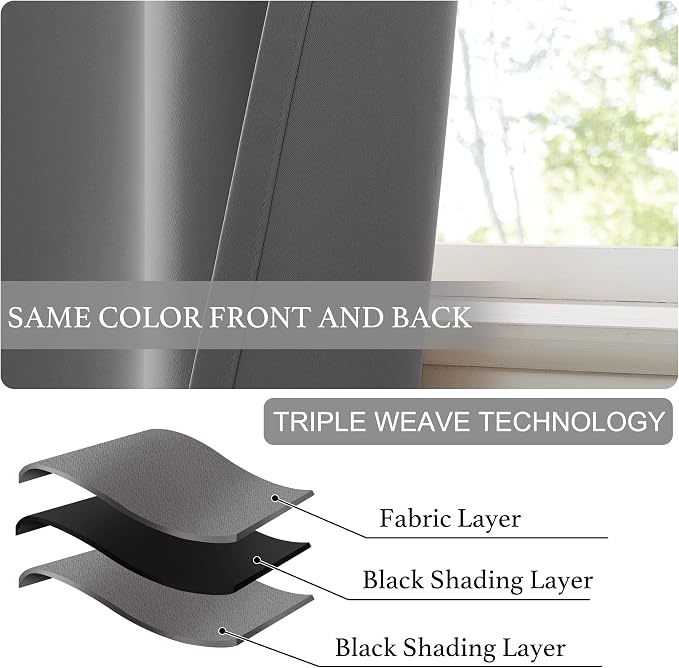 NICETOWN Grey Blackout Curtains 63 Inches Long for Living Room, 1 Piece | Portable Window Shade Self Sticky Adjustable Drapes for Bedroom Thermal Insulated Short Curtains for Cabinet, 52" x 63" - Image 8