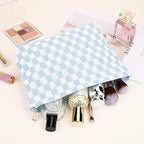 SOIDRAM 2 Pieces Makeup Bag Large Checkered Cosmetic Bag Capacity Canvas Mix Travel Toiletry Bag Organizer Cute Makeup Brushes Aesthetic Accessories Storage Bag for Women, Checkered Mix Blue - Image 5
