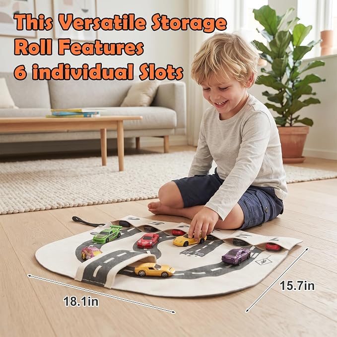 Portable Toy Car Storage Roll and Playmat - Travel Car Carrier Organizer Case - Image 5