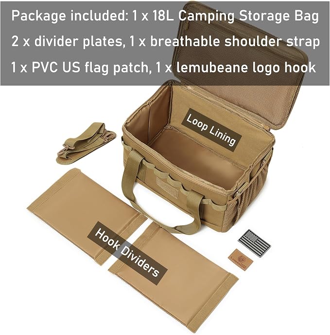 Tactical Camping Storage Bag 18L Tactical Utility Tote Bag Camping Cookware Organizer Trunk Organizer (Khaki) - Image 3