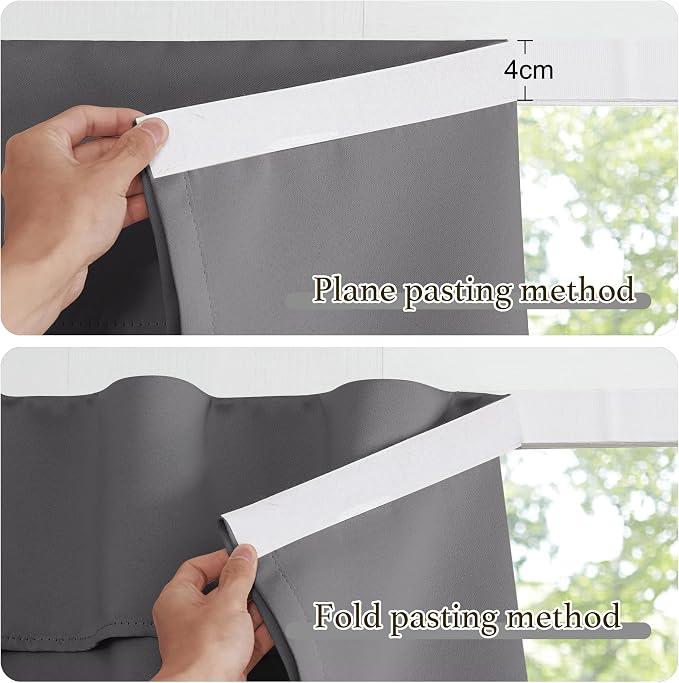 NICETOWN Grey Blackout Curtains 63 Inches Long for Living Room, 1 Piece | Portable Window Shade Self Sticky Adjustable Drapes for Bedroom Thermal Insulated Short Curtains for Cabinet, 52" x 63" - Image 5
