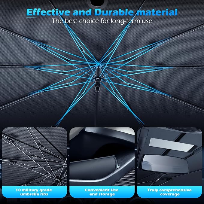 [2026 Upgrade] FLORICH Windshield Sunshade Umbrella Foldable Car Windshield Sun Shade Cover, [Nano-Ice-Crystal Coatings] Protect Interior from from UV Keep Car Cooler Medium(57" L x 32" W) - Image 4