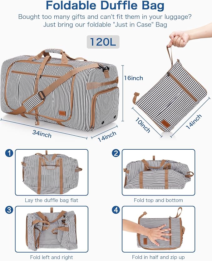 120L EXTRA LARGE Foldable Waterproof Travel Duffle Bag for Men and Women | with Shoe Compartment, Duffel for Weekender Gym Sport, Tear Resistant, Polyester - Image 2