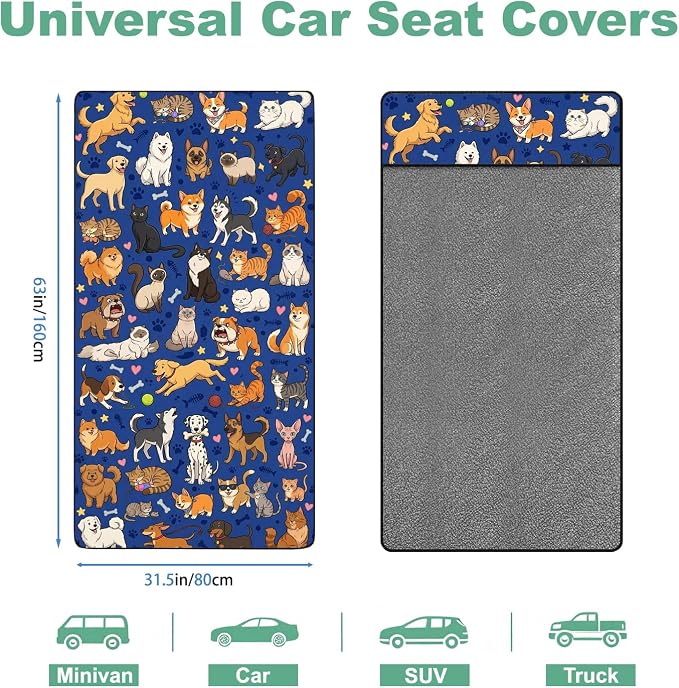 Premium Car Seat Cover Towel, Microfiber Car Seat Towel Cover, Quick-Dry Gym Running Yoga Beach Towel for Car Seat, Fits Most Front Bucket Seats for Cars, SUVs, Vans & Trucks (Pet Pals Blue) - Image 7