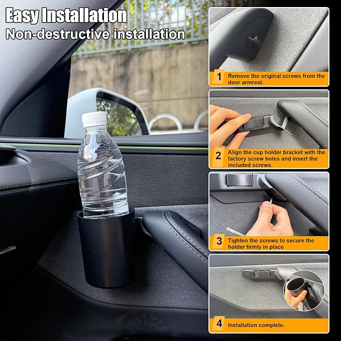 ROCCS 2PCS Car Door Cup Holder for Tesla Model Y 2025 Junior,Left&Right Side Door Drink Cup Holder Expander Organizer Accessory - Image 7