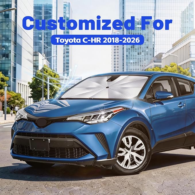 Car Windshield Sun Shade Umbrella for Toyota C-HR 2018-2026, 1:1 Fit | [Reflective Coated Fabric] Car Shades Sun Visor Keep Car Cool and Protects Interior, Sunshade Umbrella for Front Window - Image 2