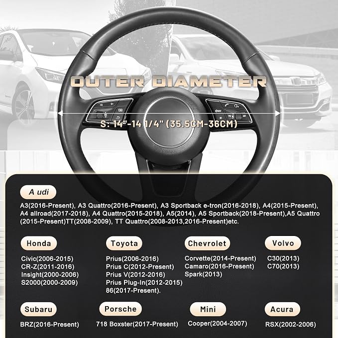 SEG Direct Car Steering Wheel Cover for Prius Civic Model 3 / Y 14"-14.25" | Small Size 35.5-36 cm for Camaro, Microfiber Leather, Anti-Slip Comfortable Grip, Auto Interior Accessories, Black - Image 5