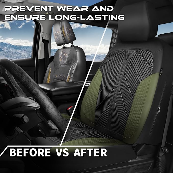 CAR PASS Waterproof Car Seat Covers Front Seats Covers Neoprene Wetsuit, All-Weather Non-Slip Durable,Universal Fit for SUV Sedans Trucks Vans Automotive,Armrest Airbag Compatible,Emboss 2 Black Green - Image 5