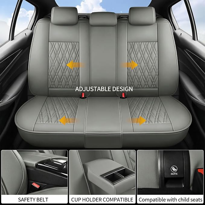 Car Seat Covers Compatible with GMC Terrain 2010-2025 2026 - Full Set 5 Seats Luxury Leather All-Weather Seat Cushions & Protectors, Waterproof & Breathable, Airbag Compatible (Grey) - Image 8