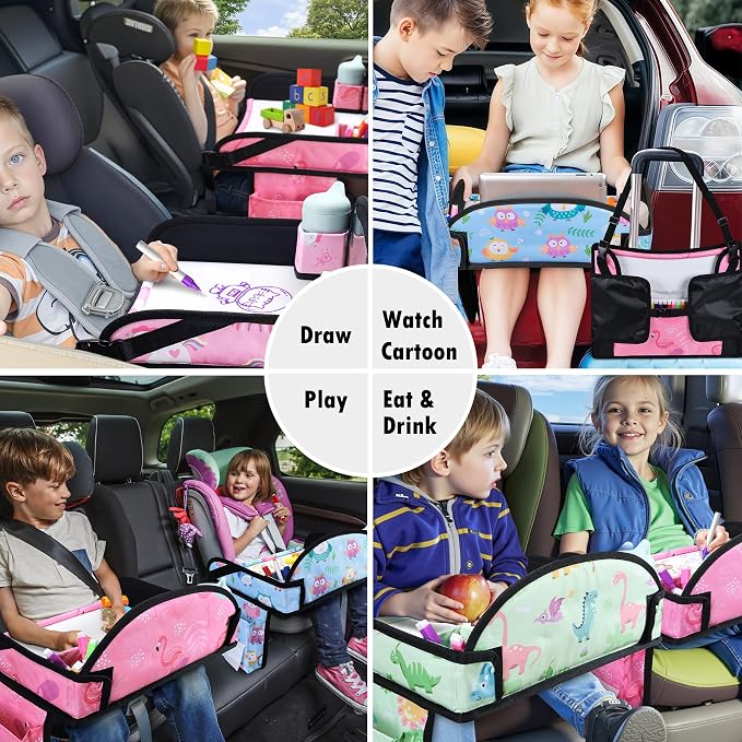 2PCS Kids Travel Tray, Toddler Road Trip Essentials With Drawing Kit | Dry Erase Board, iPad Holder Stand, Adjustable Straps to Prevent Shaking, Multi-Pockets, Portable - Image 8