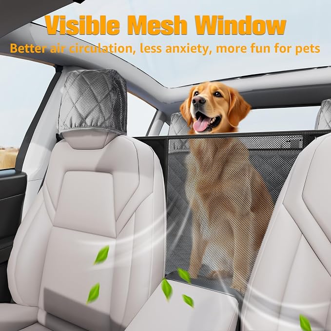PETICON Dog Seat Cover for Tesla Model 3 & Y Back Seat + 2 Door Protectors | Waterproof Dog Hammock with Mesh Window Keeps Seats Pristine, Includes Headrest & Door Protection from Scratches and Scuffs - Image 3