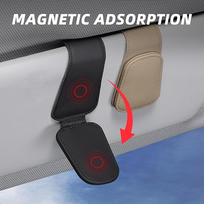 2 Pack Magnetic Leather Car Visor Sunglass Holders, Pink | flip-open design, holds eyewear tickets or cards, tool-free mounting, fits most cars and trucks, car interior accessories - Image 6