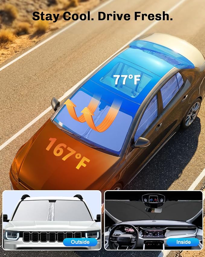 SXCY for 2026 Jeep Cherokee Windshield Sunshade for 2026 Jeep Cherokee Accessories 2026 Cherokee Sunshade Windshield 2026 Cherokee Foldable Sunshade - Image 4