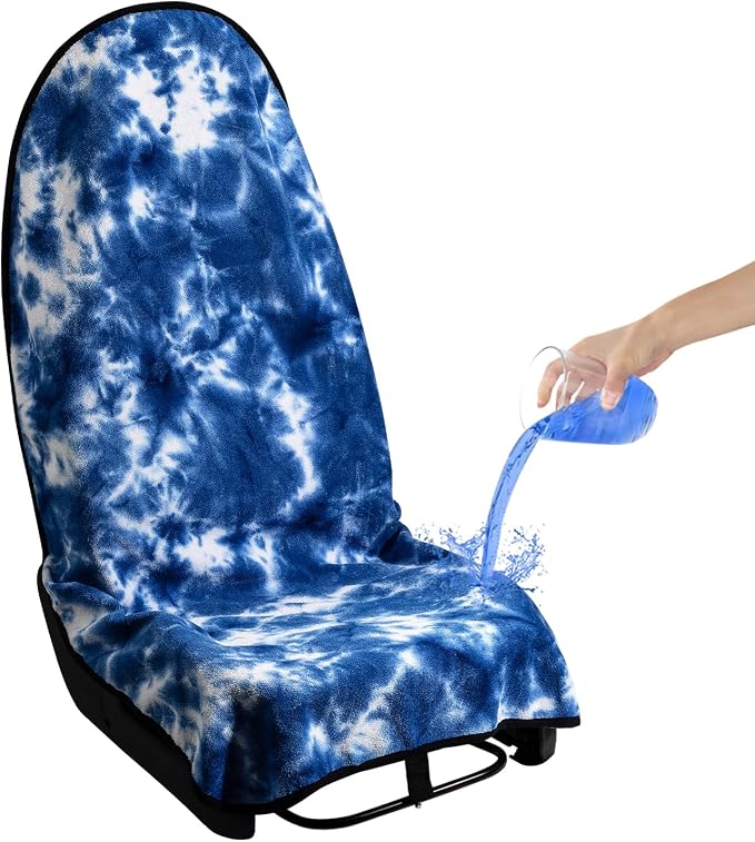 Waterproof Sweating Car Seat Cover for Post Gym Workout, Running, Swimming, Beach and Hiking, Universal Fit Non-Slip Bucket Seat Protector for Cars SUV Trucks, Machine Washable (Tie-Dye Blue) by DECKALY