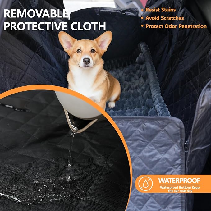Dog Car Seat Cover 2 Piece Seat Waterproof Hammock and Grey Cover | Scratch Proof Nonslip Back Seat Pet Bed Mat for Travel Durable Soft Back Seat Covers for Cars Trucks and SUVs - Image 4