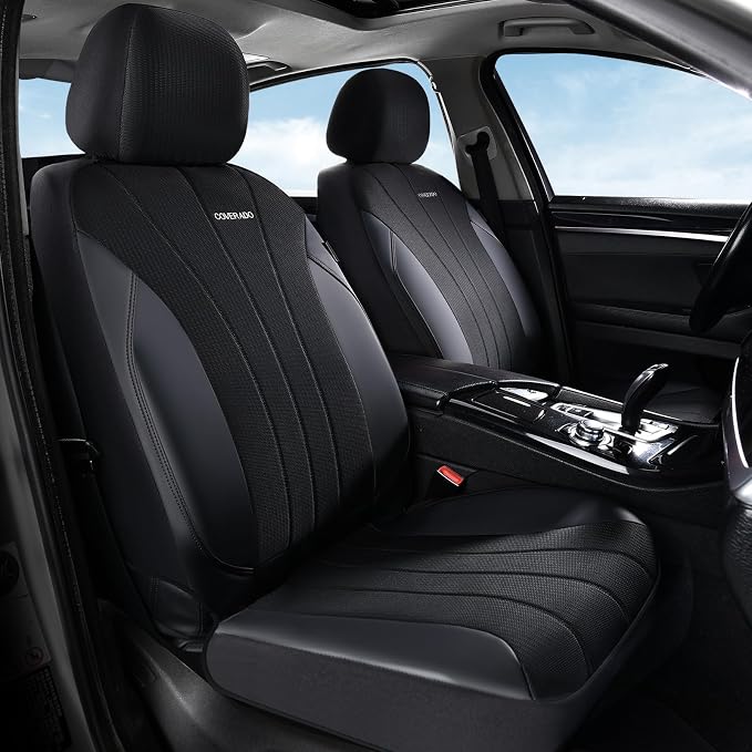 Coverado Car Seat Covers Front Seats, Auto Seat Covers Full Set, Mesh Breathable Seat Protectors, 2 Seats Black Automotive Seat Covers, Universal Fit for SUV, Sedan, Truck by COVERADOAUTO