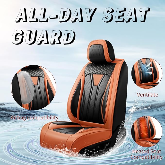 Fit CHR Premium Leather Car Seat Covers for Toyota CHR 2018-2021 2022 - Waterproof，Breathable，All-Weather Seat Cushion Protecto & Airbag Compatible, Full Set Orange&Black - Image 2