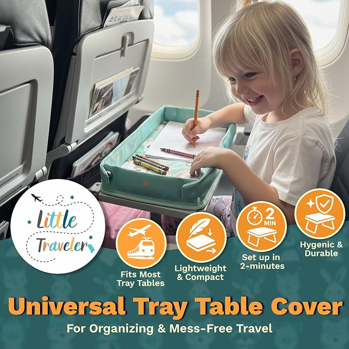 Waterproof Airplane Tray Table Cover – Universal Fit & Easy Setup – Airplane Tray Cover Kids - Use in Buses, Trains, High Chairs I Plane Travel Essentials for Kids 1-5 Years - Image 2