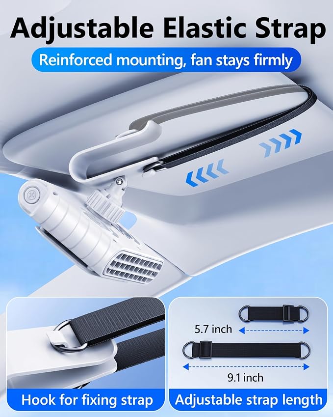 Car Clip on Fan for Sun Visor, 3000mAh Rechargeable Battery Powered Usb Fans That Blow Cold Air, Portable Car Cooling Fan for Cars without Ac, for Vehicle, Van, Suv, Rv, Truck, White - Image 8