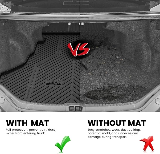 LASFIT Cargo Mat for Toyota Camry 2015-2017 (Only Fit Gas, Not Fit Hybrid) | Not Fit Hybrid, All Weather Custom Fit Anti-Slip Pet Friendly Easy Clean TPE Trunk & Backrest Mats for 7th Gen Camry, Black - Image 4