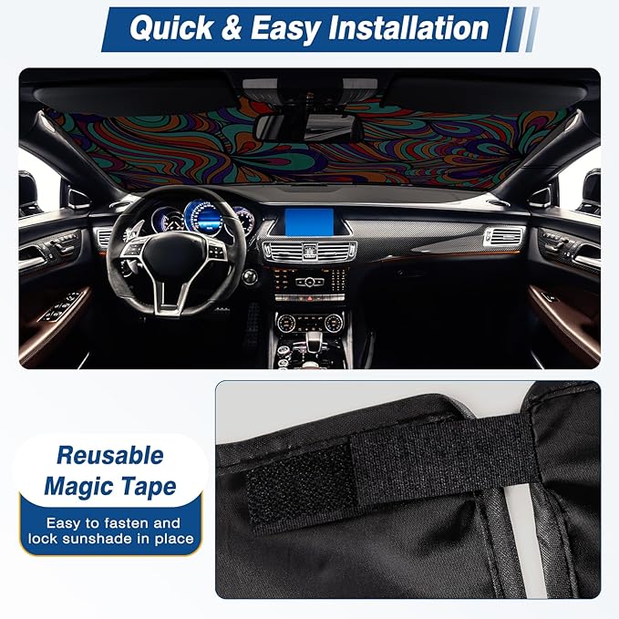 Car Windshield Sun Shade UV Reflector Foldable Front Window SUV | Blocks 98% UV Rays,Keep Interior Cool,Universal Fits Hatchback,Truck,MPV,Storage bag,57"L x 31.5"W,Car Summer Accessories - Image 6