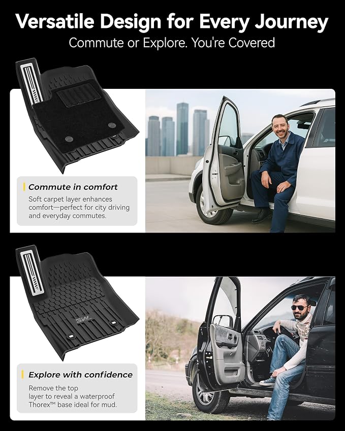 3W Floor Mats & Carpet for Toyota Tacoma 2024-2026 Double Cab Automatic | TPE All Weather Custom Fit Liner With Metal Pedals For TRD/SR/SR5/Limited, Not For Hybrid Or XtraCab - Image 9