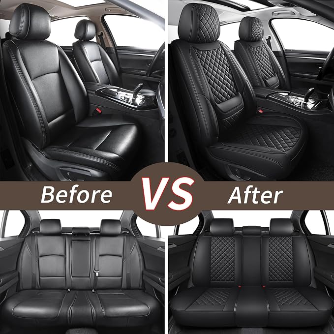 Leather Car Seat Covers Full Set Automotive Seat Protectors | Breathable Waterproof Durable Full Surround & Lumbar Support Design Non-Slip Universal Fit for Most Cars SUV Trucks Van Black - Image 7