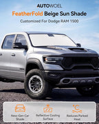Cooling Windshield Sun Shade for Dodge RAM 1500 2011-2026, 240T Beige | Heat-Insulating Fabric, 99% UV Protection and Heat Insulation, Foldable, Storage Bag Included, for Cars SUVs and Trucks - Image 2