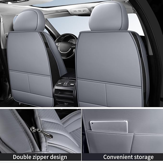 HChengkikz Front Car Seat Cover, Waterproof Faux Leather, Waterproof (Gray) | Easy Maintenance, Airbag Compatible, Universal Fit For Most SUVs Trucks Pick-ups Sedans - Image 3