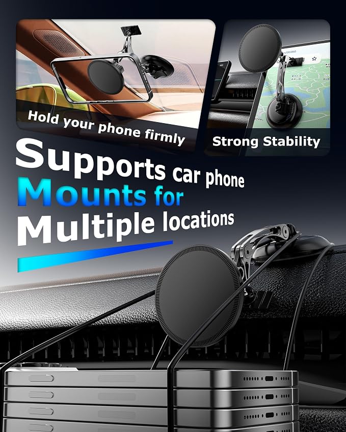 ZBF Magnetic Phone Holder for iPhone MagSafe Car Mount, Vacuum 360°Adjustable Car Phone Holder（Dashboard & Windshield） Magnet Cell Phone Holder Mount for iPhone 17/16/15/14/13 Android Galaxy - Image 7
