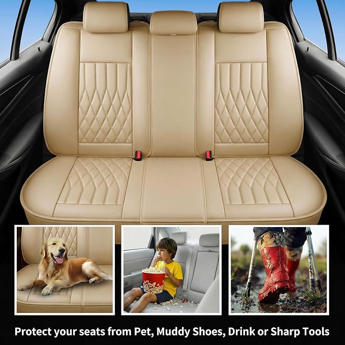 Fit for RAV4 Seat Covers Compatible with Toyota RAV 4 2007-2025 2026 - Waterproof Breathable Leather Automotive Seat Cushions Protector,Airbag Compatible,Full Set 5 Seats(Beige) - Image 3