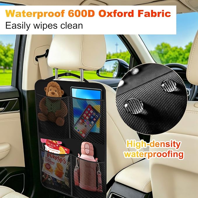 2 Pack Back Seat Cover For Kids + 4 Pocket Storage Organizer,Car Kick Mats Backseat Protector, Car Seat Back Protectors Backseat Organizer For Vehicles - Image 4