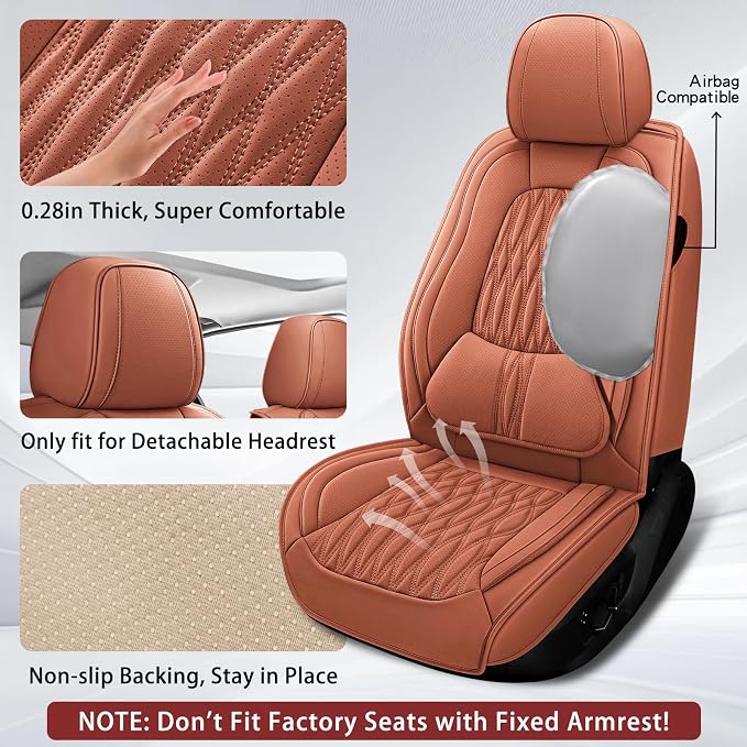 WELLDO Car Seat Cover, 2 Seats, Brown | Waterproof, Scratch-Resistant, Breathable & Easy to Clean, Universal Fit for SUV Sedan Truck, Full Set - Image 2