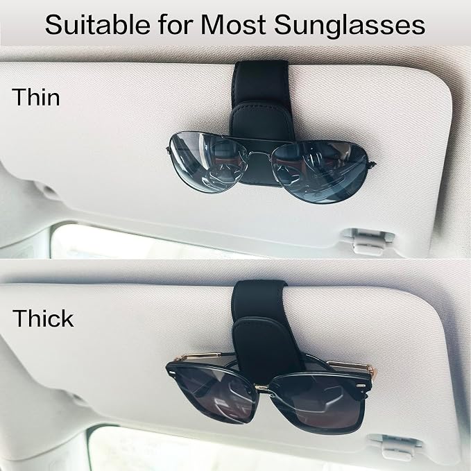 2 Packs Sunglass Holder for Car Sun Visor, Magnetic Eyeglass Hanger Clip for Car Visor, Leather Car Glasses Mount, Car Interior Visor Accessories (Black-2Pcs) - Image 4
