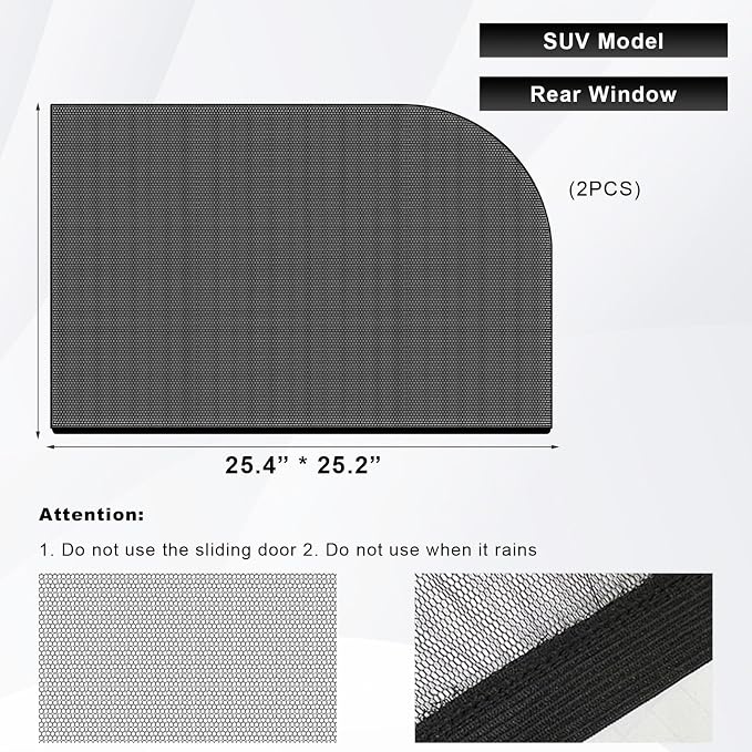 2 PCS Car Window Shades, Double-Layer Automotive Rear Side Window Sunshade Blocks UV Rays & Sun Glare, Breathable Mesh Screen Stretch Sun Protection Cover for Most SUVs - Image 2