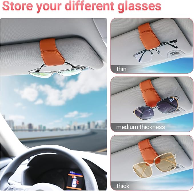 Sunglass Holder for Car Sun Visor Sunglasses Clip Car accessories -Orange | sun visor organizer, ticket card clip, eyeglass sunglasses holder, one-handed magnetic, anti-scratch, car decor for truck SUV - Image 5