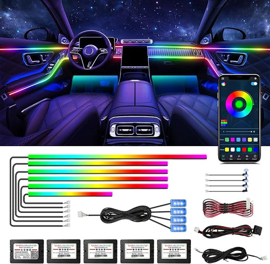 Dreamcolor Acrylic Interior Car Lights, 14 in 1 RGB LED Strip Lights with APP Control and 213 Color Modes, Decorative Car Ambient Lighting Kits by WEBUPAR