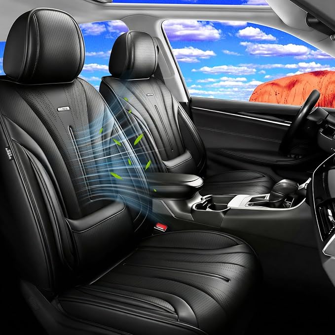 Fit Santa Cruz Seat Covers Fit for Hyundai Santa Cruz 2022-2026, Full Set | Premium Leather Full Coverage Protectors, Waterproof, Breathable, Scratch Resistant, Easy Wipe, Airbag Compatible, Black by FiveFox