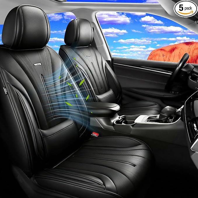 Fit Cherokee Seat Covers Custom Fit for Jeep Cherokee 2014-2026, Full Set | Premium Leather Full Coverage Protectors, Waterproof, Breathable, Scratch Resistant, Easy Wipe, Airbag Compatible, Black by FiveFox