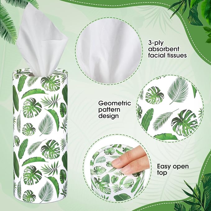 Outus 12 Pcs Eucalyptus Leaves Car Tissues Cylinder Holder with 3 Ply Facial Tissue Bulk Round Tissue Holder Travel Tissues Boxes Container for Car Cup Wedding Birthday Party - Image 3