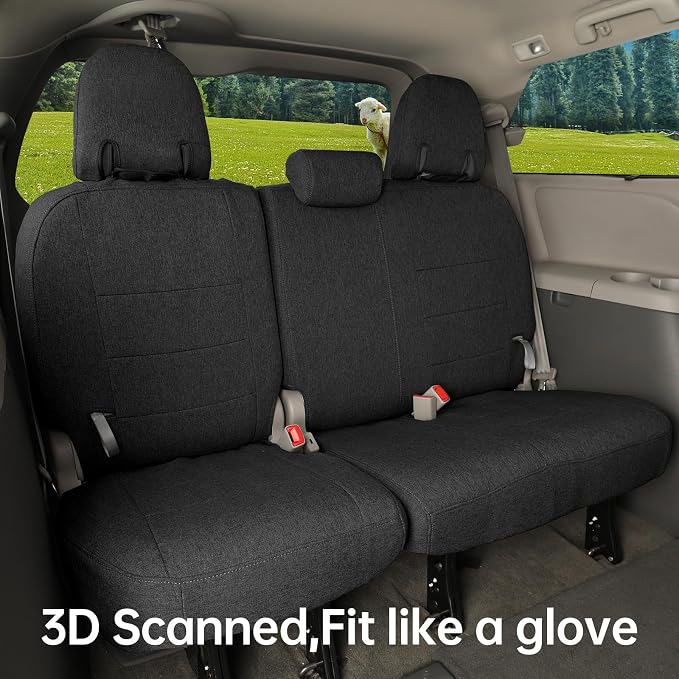 Sienna Car Seat Covers Custom Fit for 2011-2020 Toyota Sienna SE,LE,XLE,SE Premium,XLE Premium,8-Seater,Full Coverage,Airbag Compatible Polyester Auto Seat Protector (Full Set,Black) - Image 4
