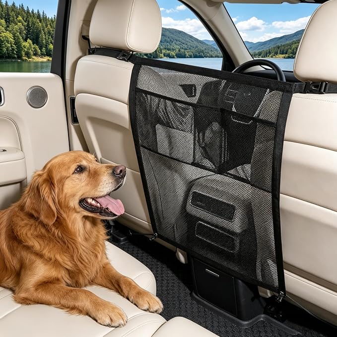 Dog Car Barrier, Dog Car Net Barrier with Mesh Organize, with Adjustable Straps, Pet Net for SUV, Sedan & Truck by Unknown