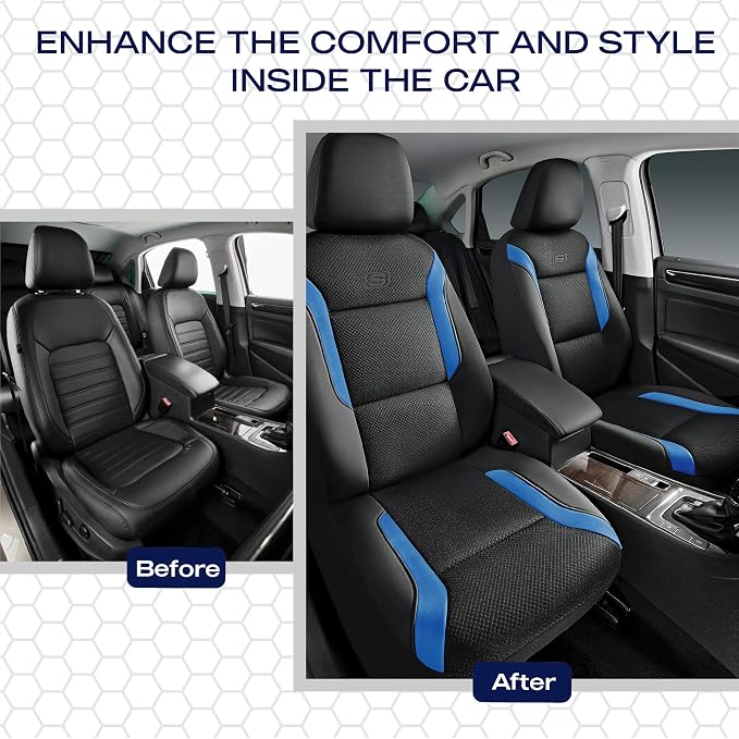 Skechers Memory Foam Car Seat Covers, Air Cool Mesh Thick Seat Covers,Car Seat Covers Front Seats Airbag Compatible, Automotive Comfort & Protection for Most Cars, Vans,Trucks, SUVs,Blue - Image 5