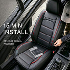 IKABEVEM for Chevy Colorado Seat Covers 2015-2024 2025 2026 2 Front Seats | Luxury Waterproof Faux Leather Pickup Seat Protectors Fit Chevrolet WT LT Custom Trail Boss Z71 ZR2,Black&Redline - Image 3