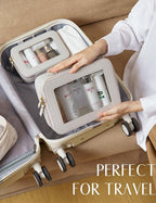 Clear Makeup Bag Toiletry Case Travel Transparent Cosmetic Bag with Zipper, Portable Make Up Organizer Traveling Compact Car Bag for Essentials, Beige Grey - Image 5