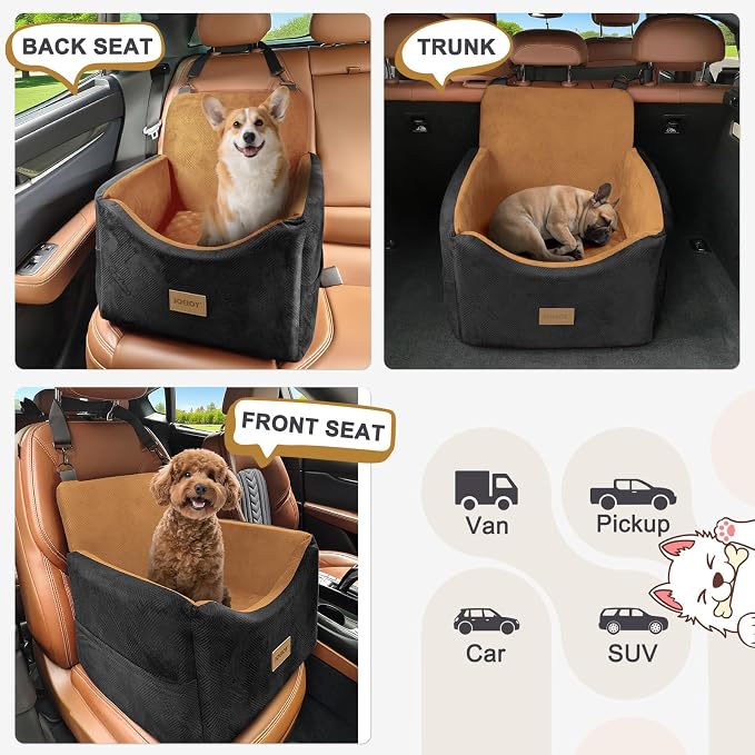 JOEJOY Dog Car Seats for Small Medium Dogs Under 35lbs, Dog Booster Seat with Detachable Washable Cover and Cushion, Memory Foam Pet Car Seat with Safety Belt and Storage Pockets (Brown) - Image 7