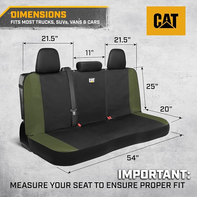 CAT Flexfit Green Rear Seat Cover for Cars, SUVs & Mid-Size Pickup Trucks - Durable 60/40 Split Rear Bench Seat Protector, Back Seat Cover, Interior Auto Accessory, Not for Full-Size Pickup Trucks - Image 2